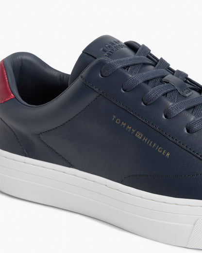 Tommy Hilfiger Premium Dress Nappa Leather Mens Cupsole Trainers - Desert Sky/Red | CHO | Designer Mens Trainers