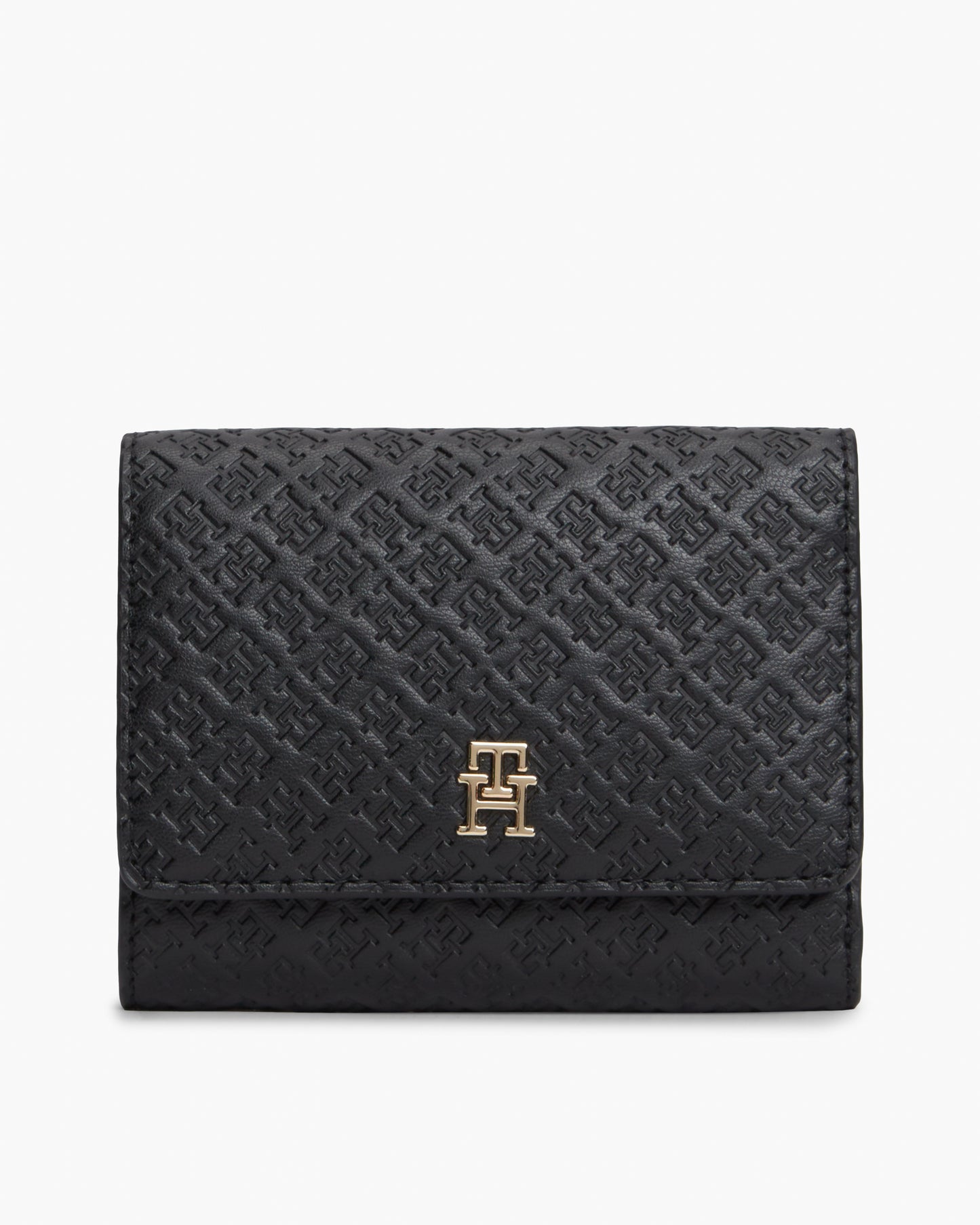 Tommy Hilfiger TH Icon Mono Womens Trifold Wallet - Black | CHO | Designer Womens Wallets & Purses