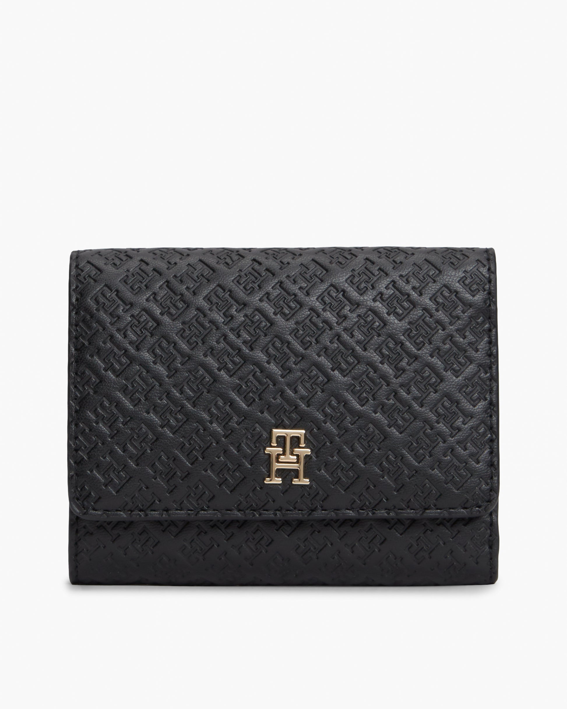Tommy Hilfiger TH Icon Mono Womens Trifold Wallet - Black | CHO | Designer Womens Wallets & Purses
