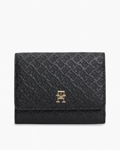 Tommy Hilfiger TH Icon Mono Womens Trifold Wallet - Black | CHO | Designer Womens Wallets & Purses