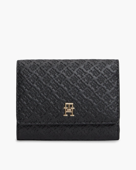 Tommy Hilfiger TH Icon Mono Womens Trifold Wallet - Black | CHO | Designer Womens Wallets & Purses
