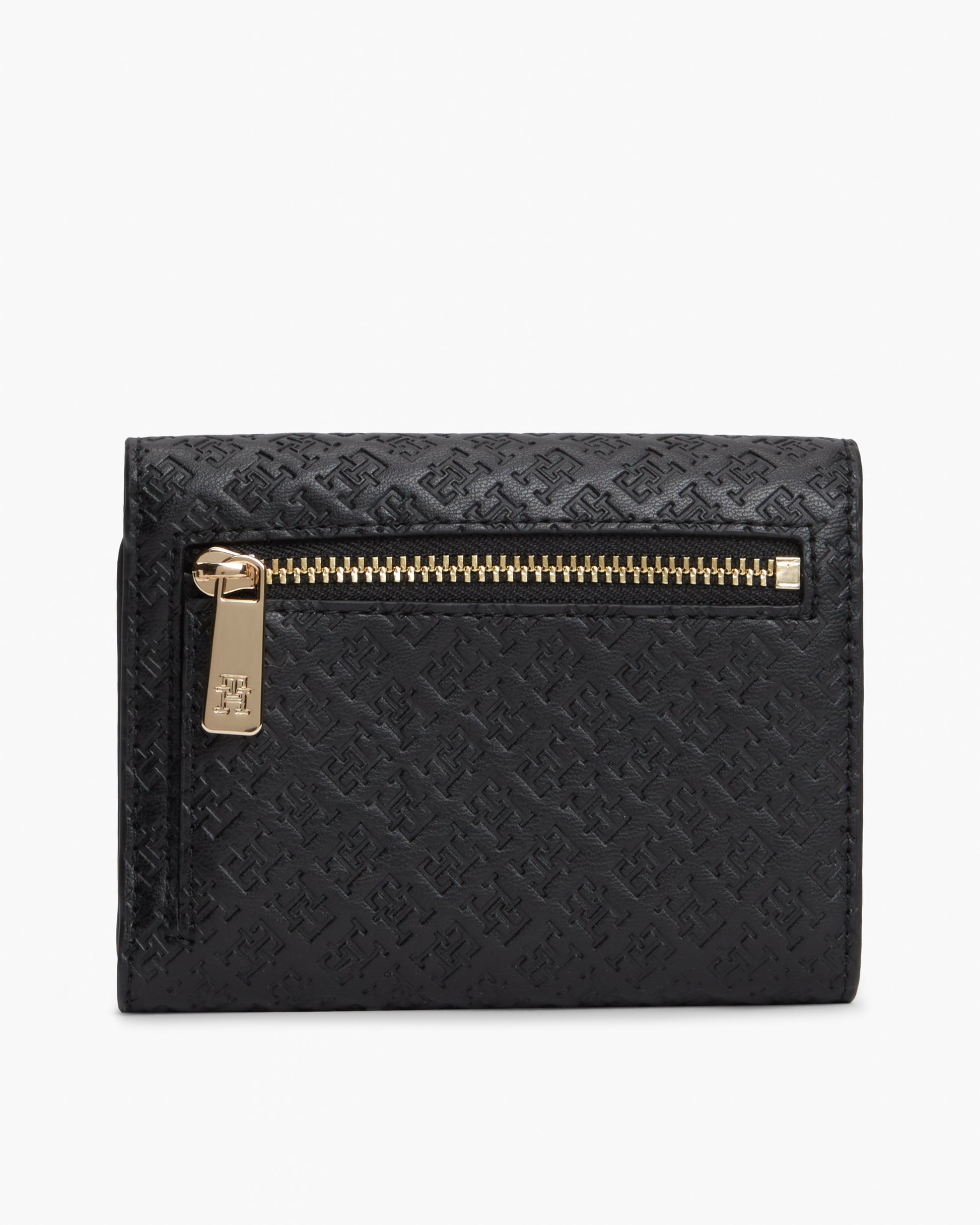 Tommy Hilfiger TH Icon Mono Womens Trifold Wallet - Black | CHO | Designer Womens Wallets & Purses