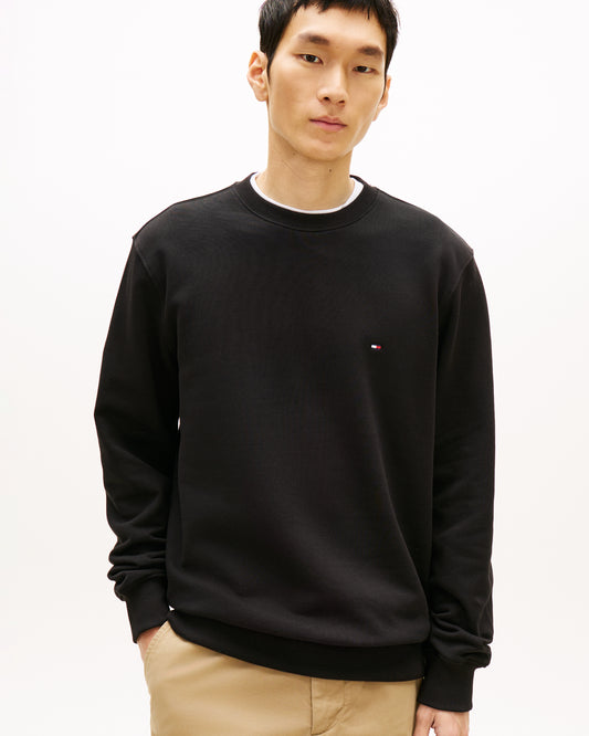 Tommy Hilfiger Essential Mens Terry Cotton Crew Neck - Black | CHO | Designer Mens Sweatshirts