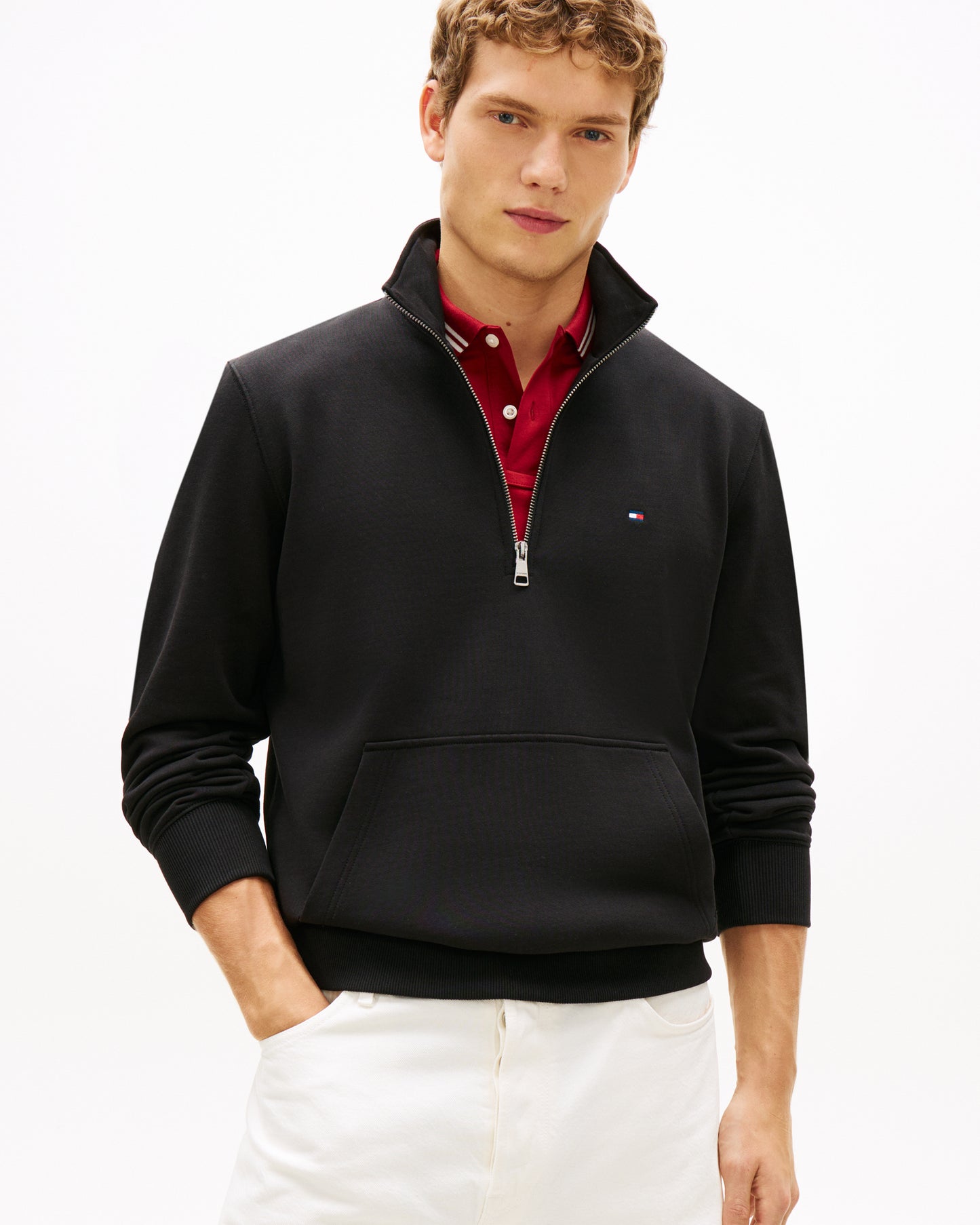 Tommy Hilfiger Essential Terry 1/4 Zip Mens Sweatshirt - Black | CHO | Designer Mens Sweatshirts