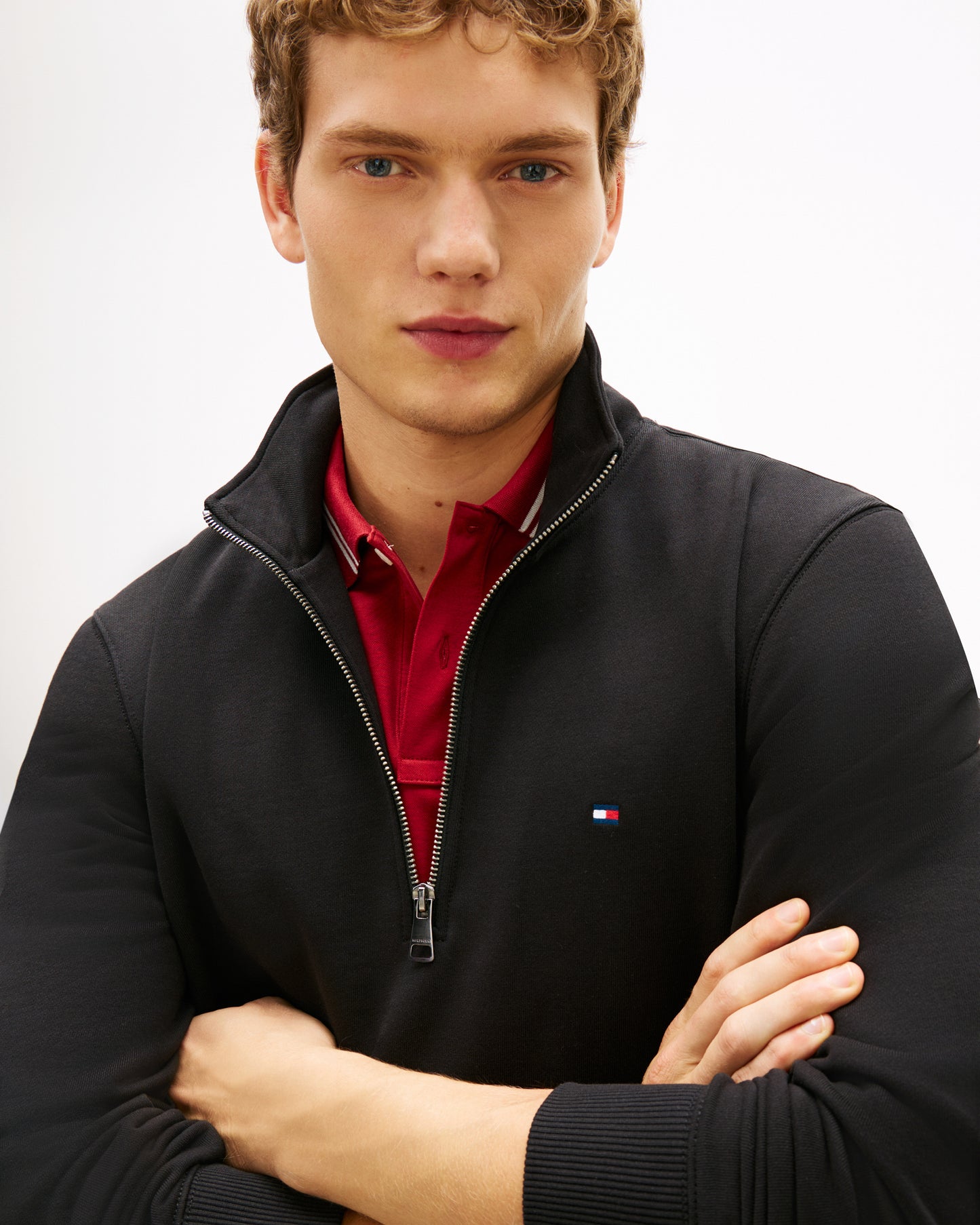 Tommy Hilfiger Essential Terry 1/4 Zip Mens Sweatshirt - Black | CHO | Designer Mens Sweatshirts