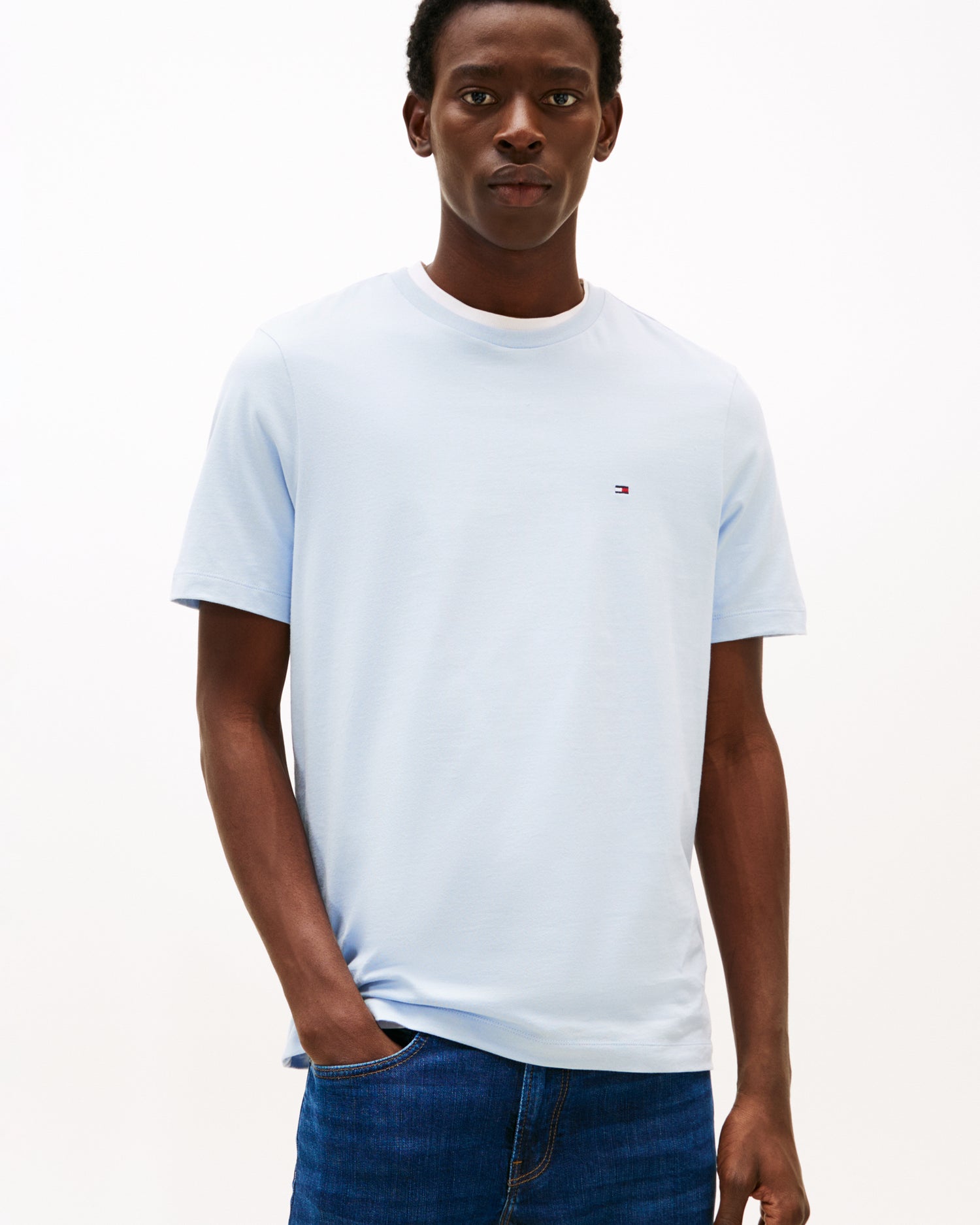 Tommy Hilfiger Essential Seasonal Regular Fit Solid Mens T-Shirt - Breezy Blue | CHO | Designer Mens Short Sleeve T-Shirts & Tops