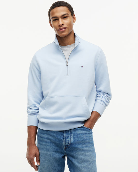 Tommy Hilfiger Essential Terry 1/4 Zip Mens Sweatshirt - Breezy Blue | CHO | Designer Mens Sweatshirts