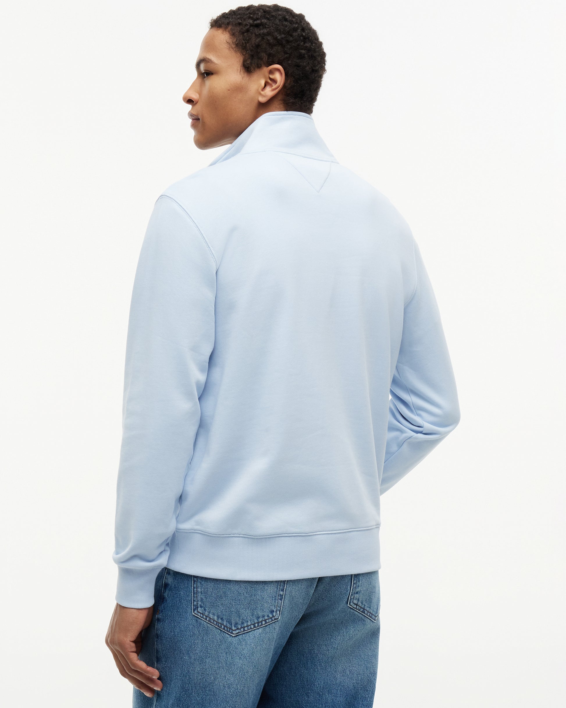 Tommy Hilfiger Essential Terry 1/4 Zip Mens Sweatshirt - Breezy Blue | CHO | Designer Mens Sweatshirts