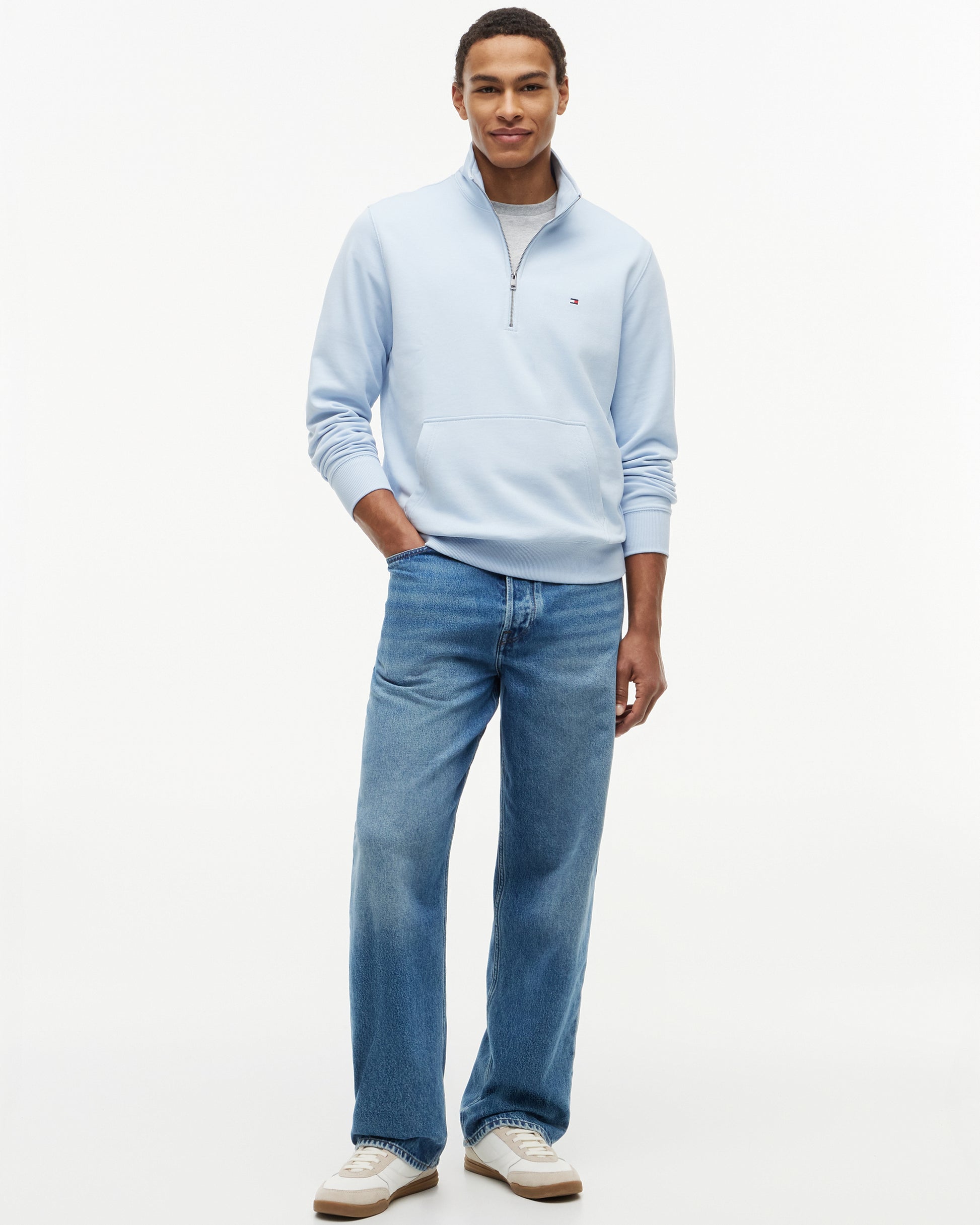 Tommy Hilfiger Essential Terry 1/4 Zip Mens Sweatshirt - Breezy Blue | CHO | Designer Mens Sweatshirts