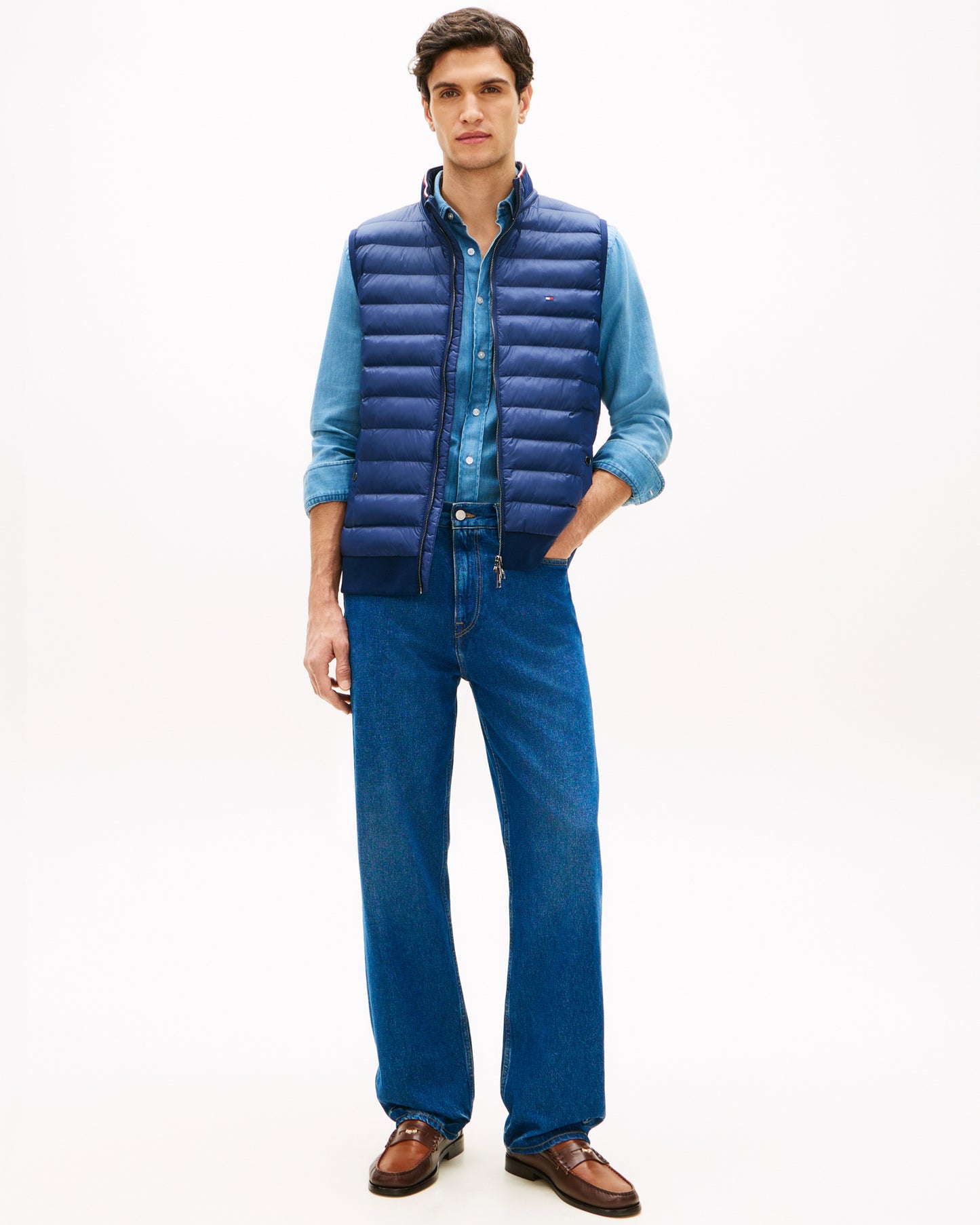 Tommy Hilfiger Mix Media Essential RWB Mens Gilet - Carbon Navy | CHO | Designer Mens Padded Gilets