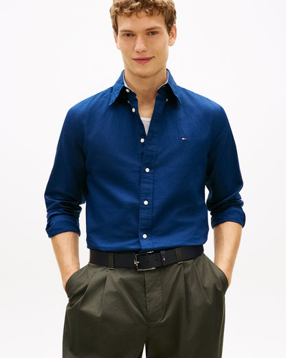 Tommy Hilfiger Linen Blend Solid Mens Long Sleeve Shirt - Carbon Navy