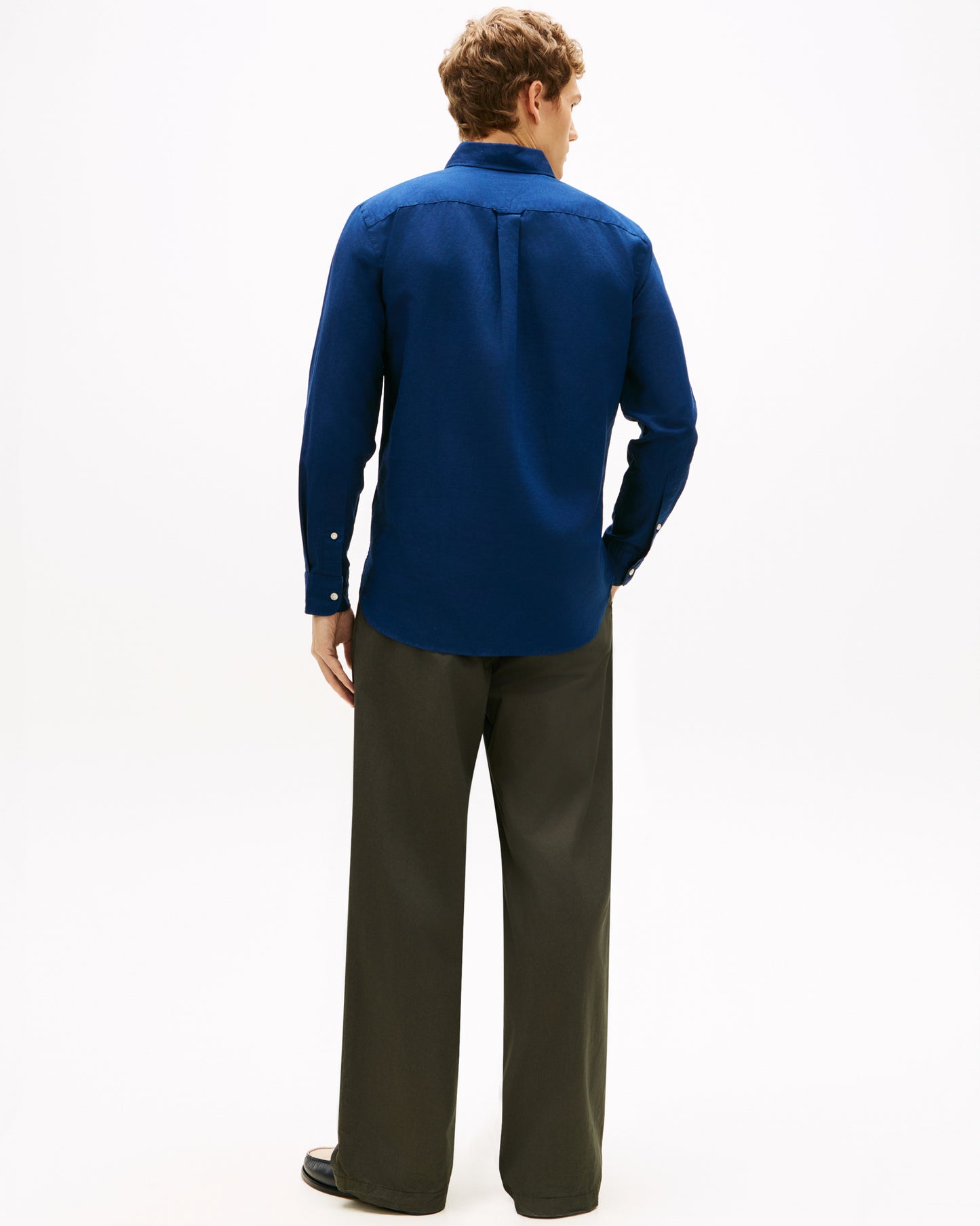 Tommy Hilfiger Linen Blend Solid Mens Long Sleeve Shirt - Carbon Navy