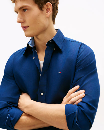 Tommy Hilfiger Linen Blend Solid Mens Long Sleeve Shirt - Carbon Navy