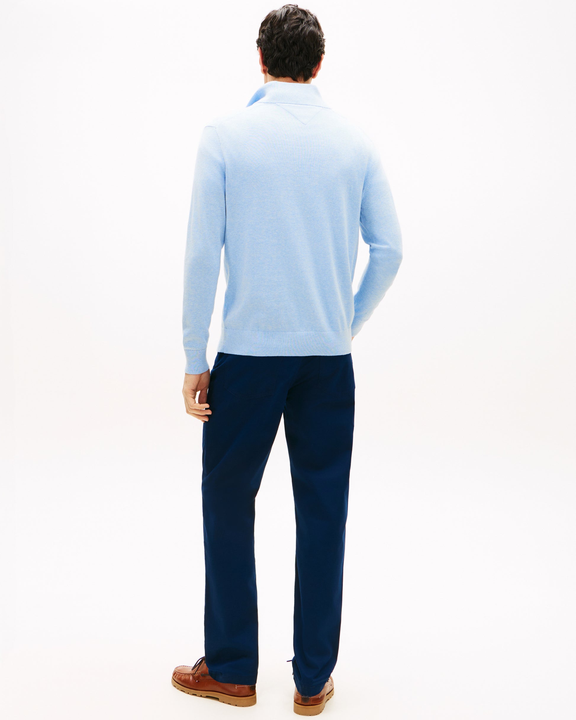 Tommy Hilfiger Essential Cotton 1/4 Zip Mock Mens Sweatshirt - Vessel Blue Heather | CHO | Designer Mens Sweatshirts