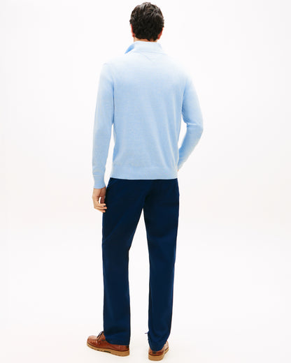 Tommy Hilfiger Essential Cotton 1/4 Zip Mock Mens Sweatshirt - Vessel Blue Heather | CHO | Designer Mens Sweatshirts