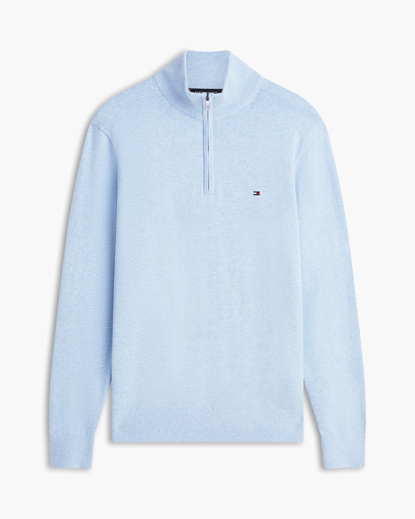 Tommy Hilfiger Essential Cotton 1/4 Zip Mock Mens Sweatshirt - Vessel Blue Heather | CHO | Designer Mens Sweatshirts