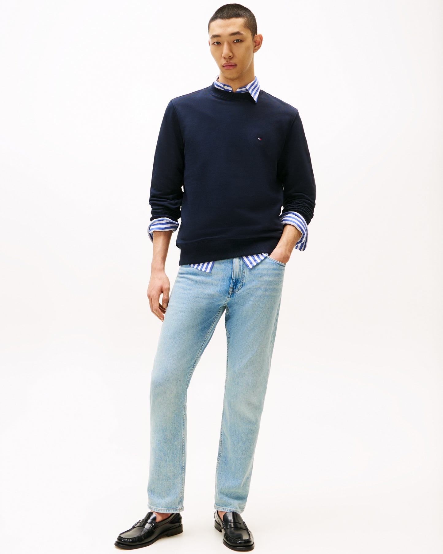 Tommy Hilfiger Essential Mens Terry Cotton Crew Neck - Desert Sky | CHO | Designer Mens Sweatshirts