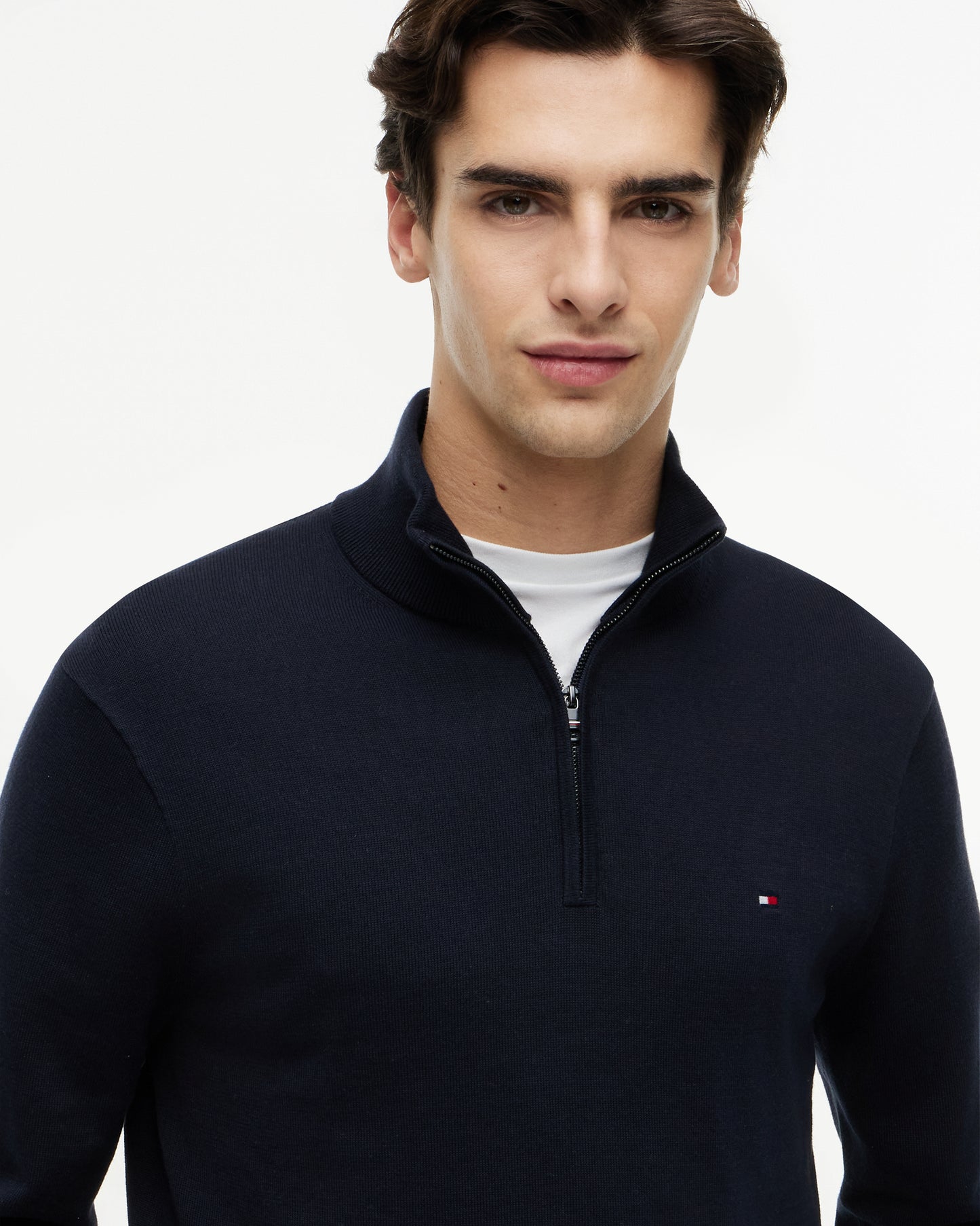 Tommy Hilfiger Essential Cotton 1/4 Zip Mock Mens Sweatshirt - Desert Sky