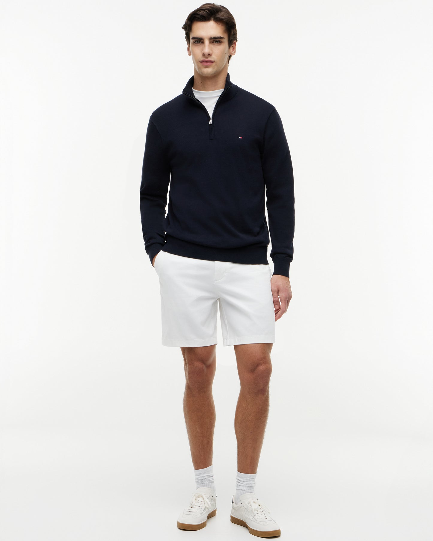 Tommy Hilfiger Essential Cotton 1/4 Zip Mock Mens Sweatshirt - Desert Sky