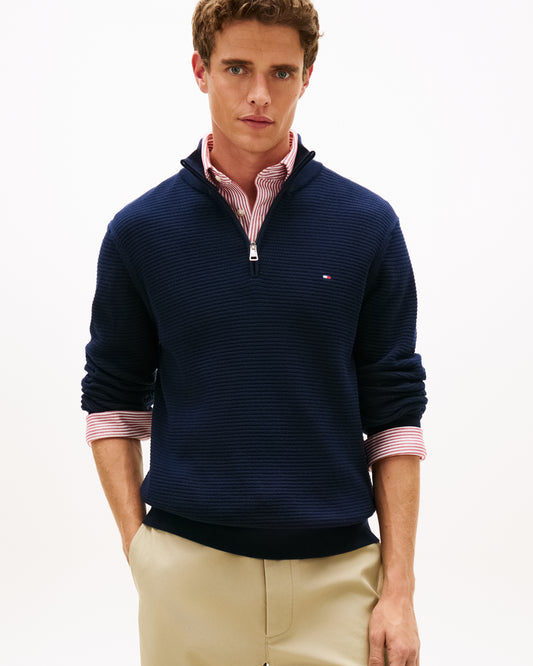 Tommy Hilfiger Seasonal Structure 1/4 Zip Mens Mock Neck Sweatshirt - Desert Sky | CHO | Designer Mens Sweatshirts