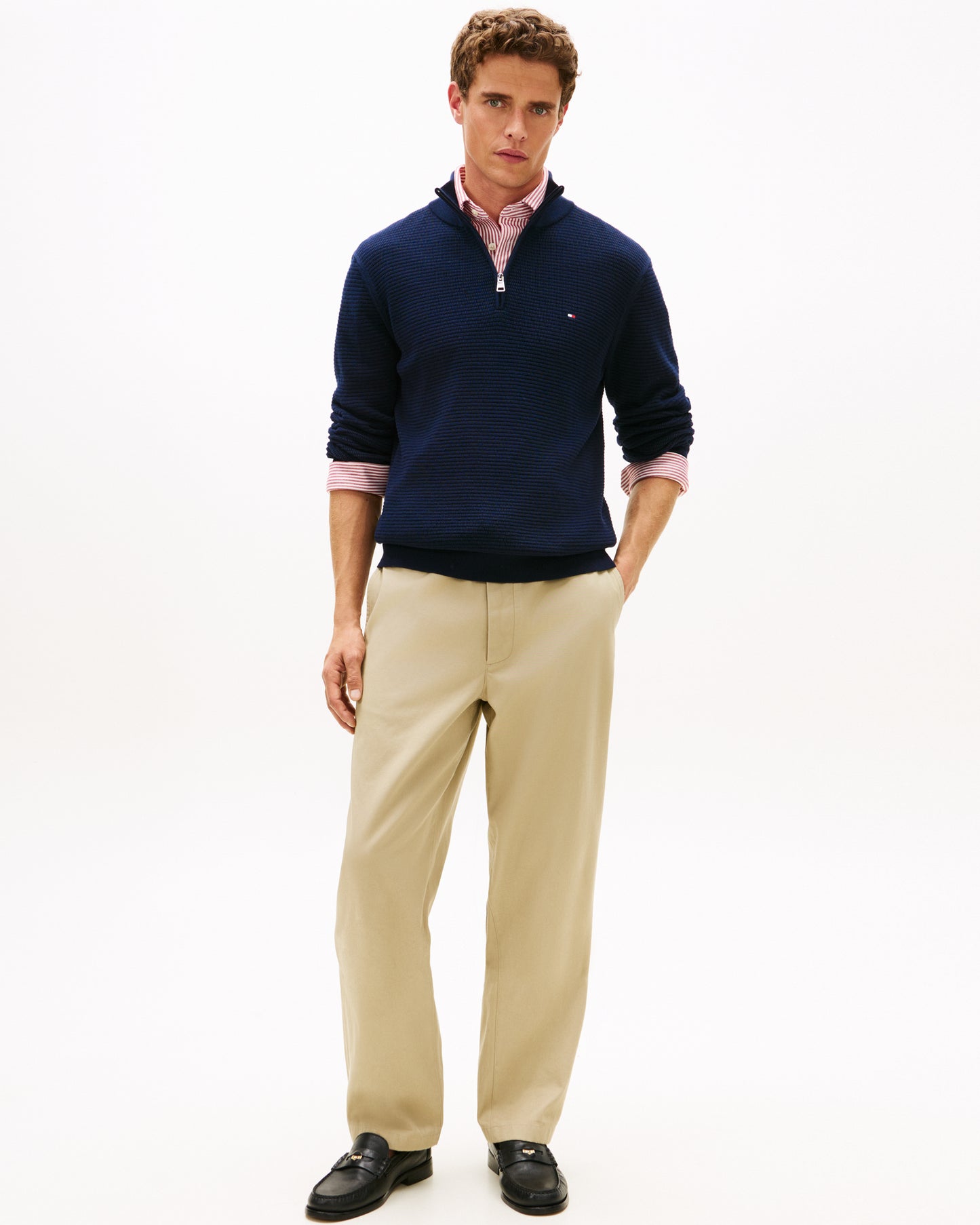 Tommy Hilfiger Seasonal Structure 1/4 Zip Mens Mock Neck Sweatshirt - Desert Sky | CHO | Designer Mens Sweatshirts