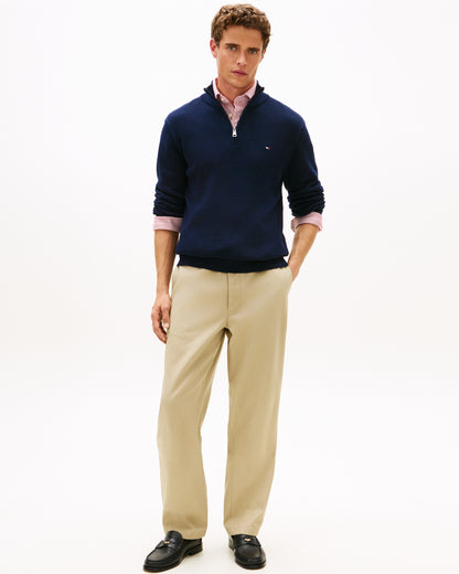 Tommy Hilfiger Seasonal Structure 1/4 Zip Mens Mock Neck Sweatshirt - Desert Sky | CHO | Designer Mens Sweatshirts