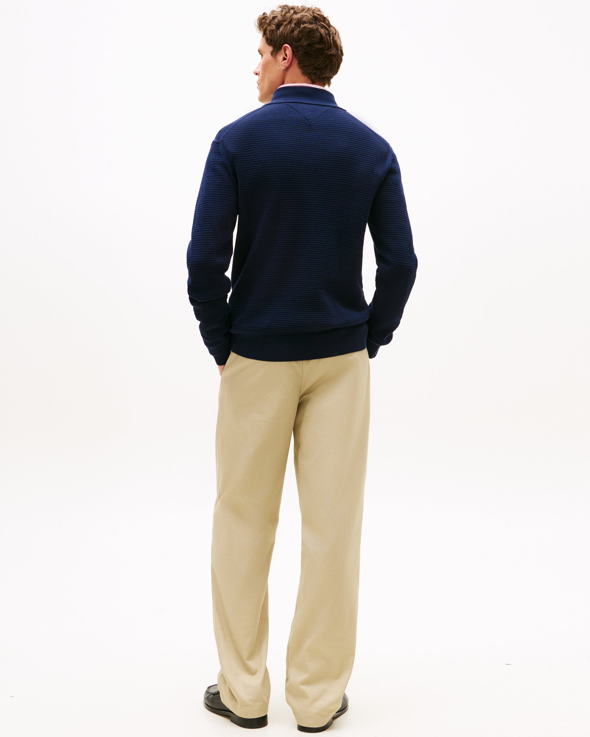 Tommy Hilfiger Seasonal Structure 1/4 Zip Mens Mock Neck Sweatshirt - Desert Sky | CHO | Designer Mens Sweatshirts