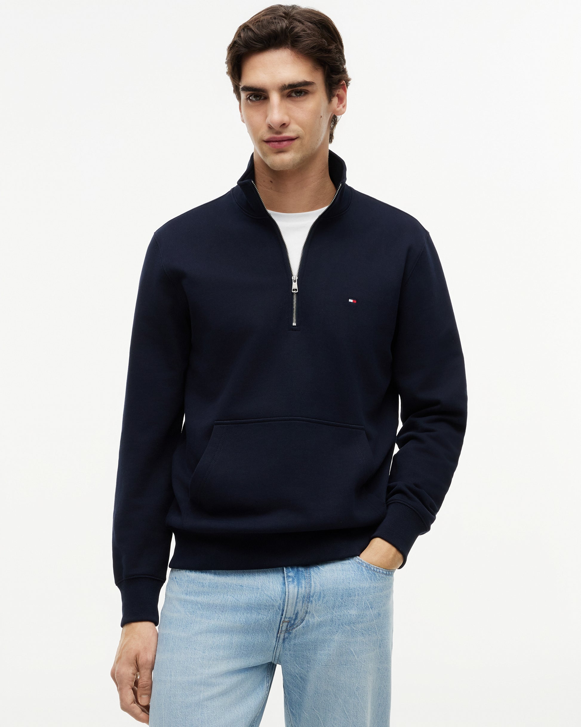 Tommy Hilfiger Essential Terry 1/4 Zip Mens Sweatshirt - Desert Sky | CHO | Designer Mens Sweatshirts