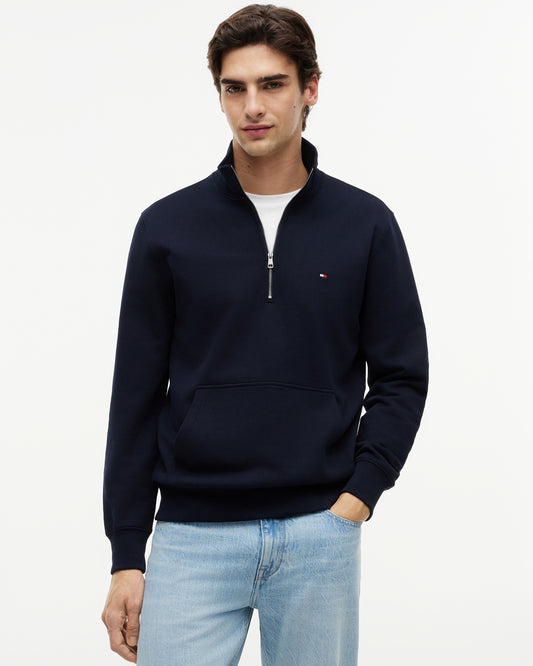 Tommy Hilfiger Essential Terry 1/4 Zip Mens Sweatshirt - Desert Sky | CHO | Designer Mens Sweatshirts