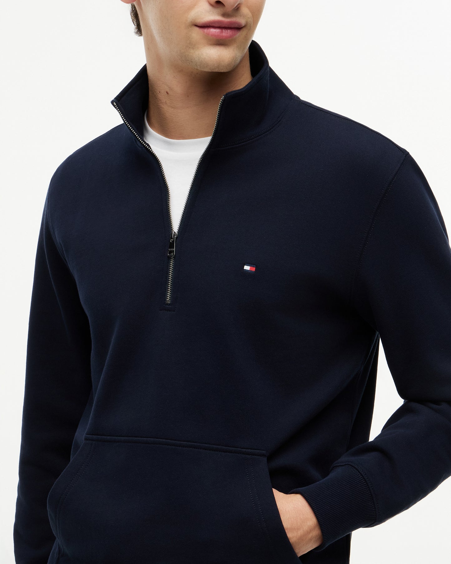 Tommy Hilfiger Essential Terry 1/4 Zip Mens Sweatshirt - Desert Sky | CHO | Designer Mens Sweatshirts