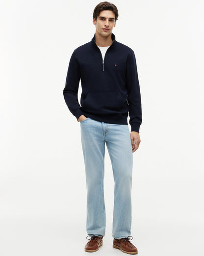 Tommy Hilfiger Essential Terry 1/4 Zip Mens Sweatshirt - Desert Sky | CHO | Designer Mens Sweatshirts