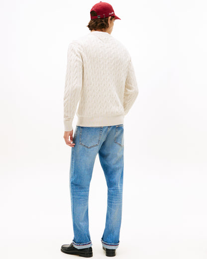 Tommy Hilfiger Classic Cable Mens Crew Jumper - Heathered Oatmilk