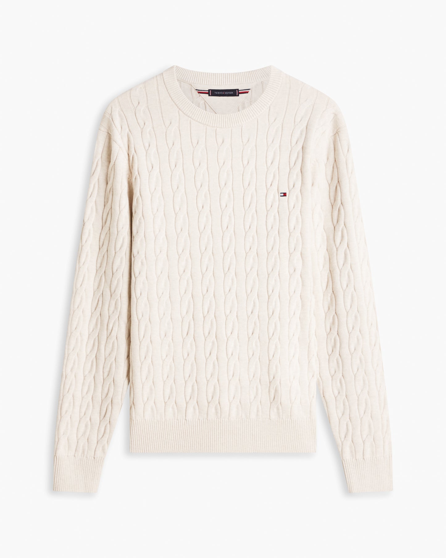 Tommy Hilfiger Classic Cable Mens Crew Jumper - Heathered Oatmilk