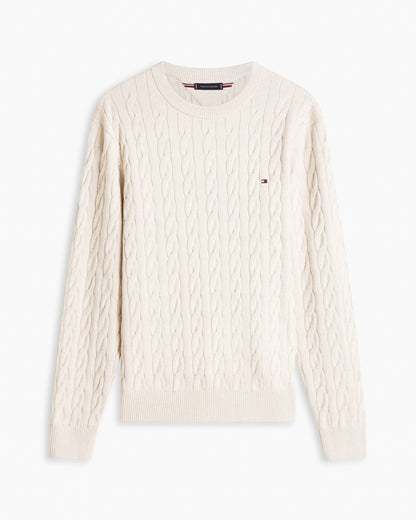 Tommy Hilfiger Classic Cable Mens Crew Jumper - Heathered Oatmilk