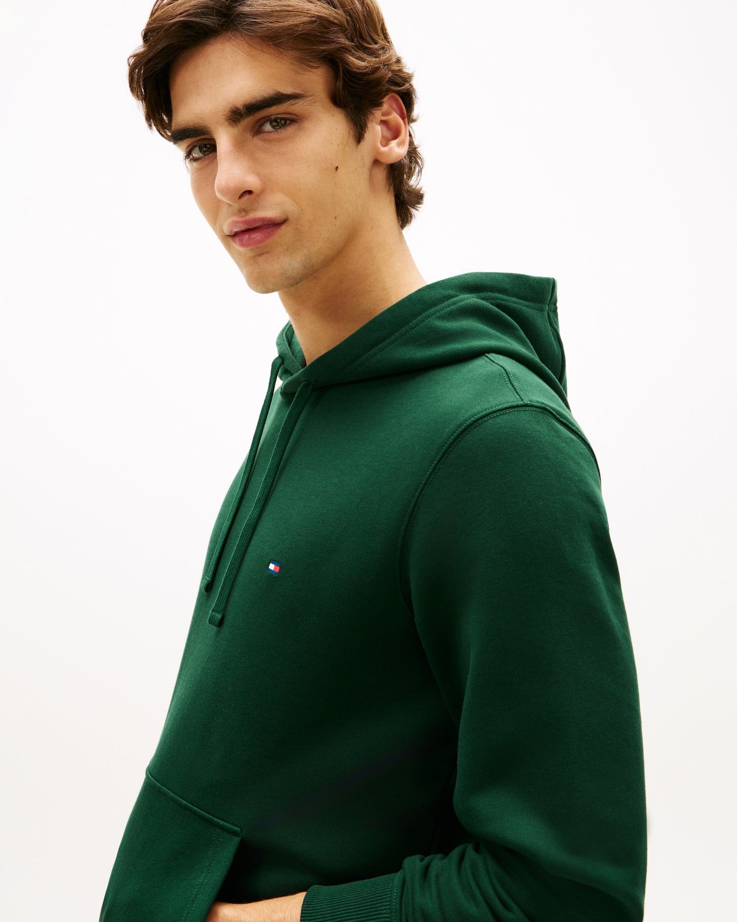 Tommy Hilfiger Essential Terry Mens Hoodie - Nocturnal Green | CHO | Designer Mens Pullover Hoodies
