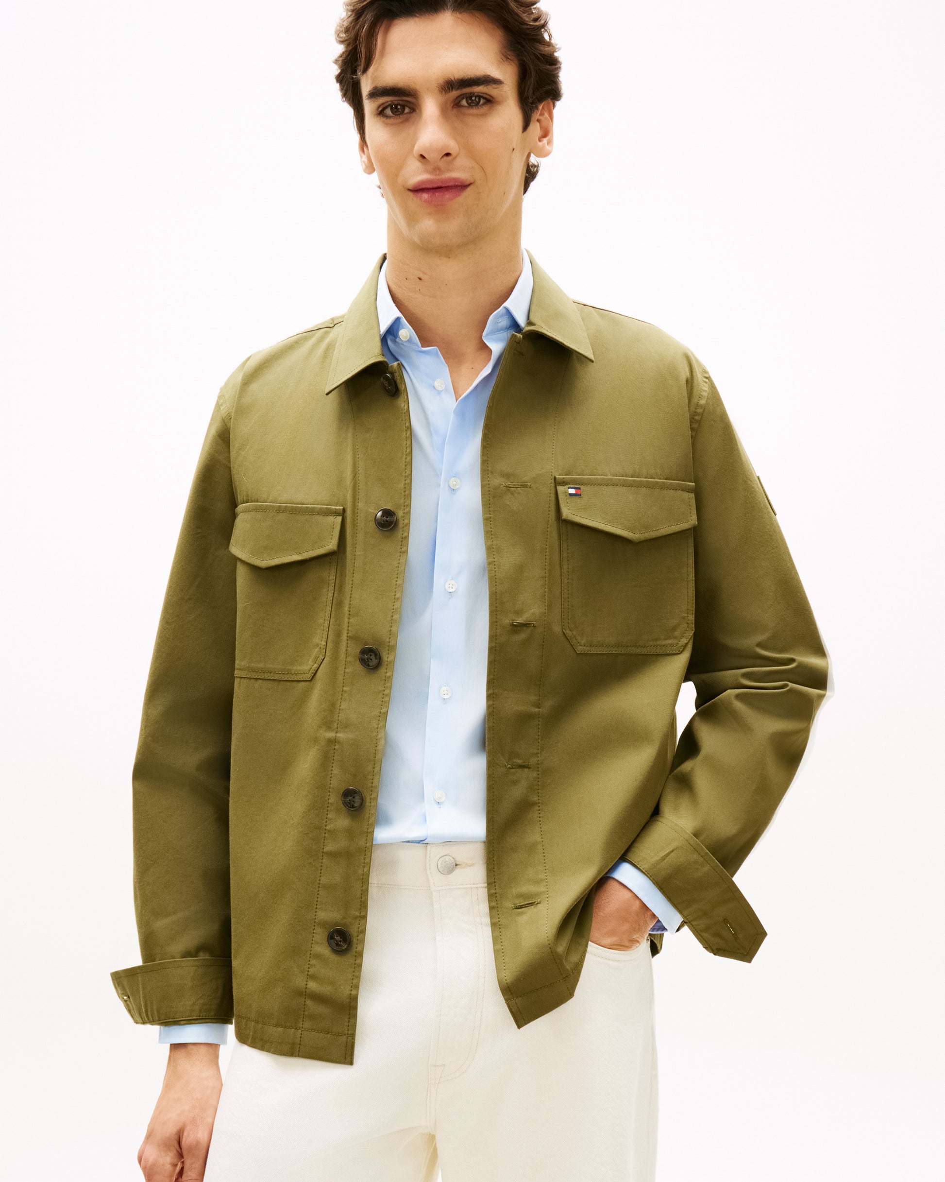 Tommy Hilfiger Cotton Nylon Mens Shirt Jacket - Dark Artichoke | CHO | Designer Mens Overshirts