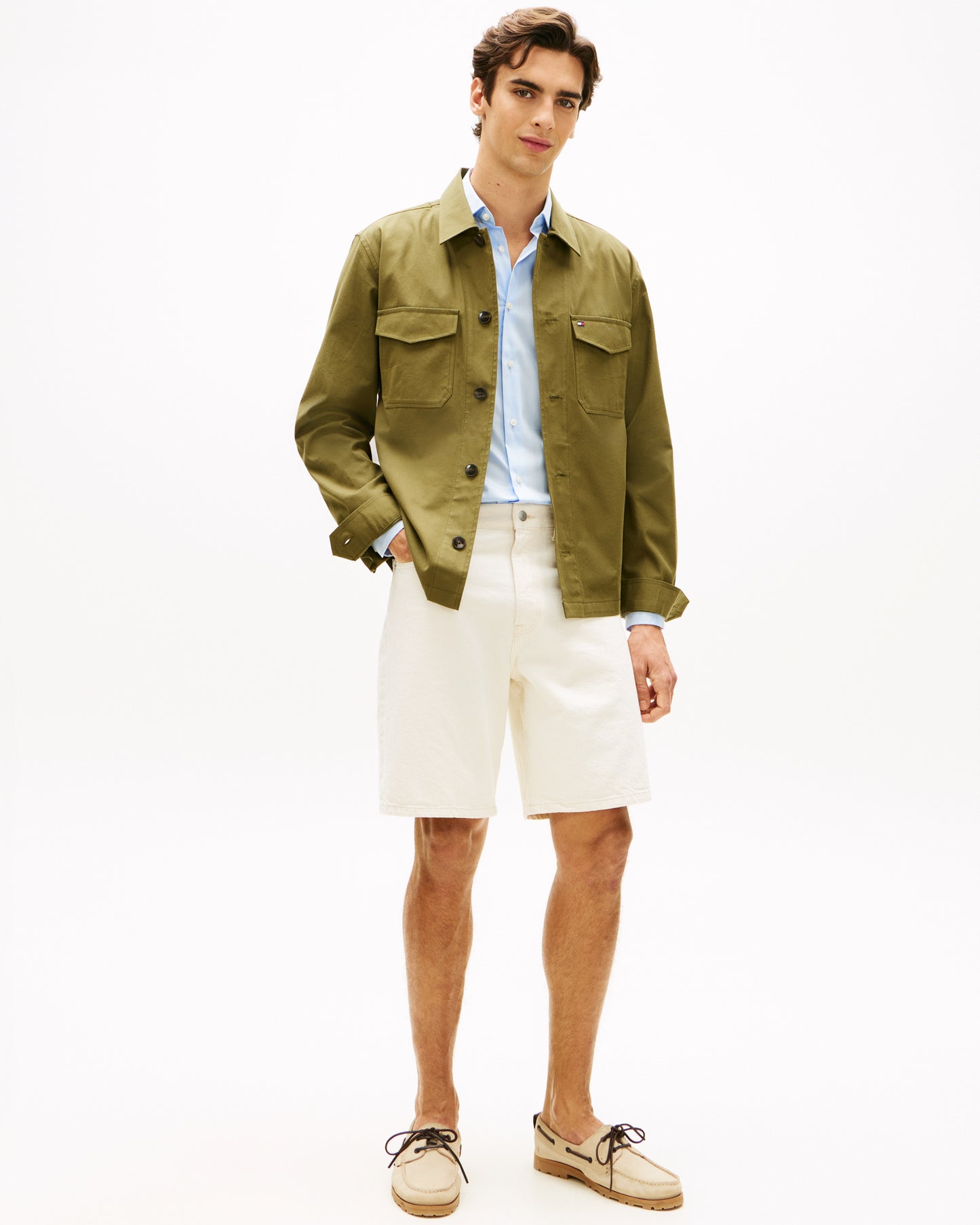 Tommy Hilfiger Cotton Nylon Mens Shirt Jacket - Dark Artichoke | CHO | Designer Mens Overshirts