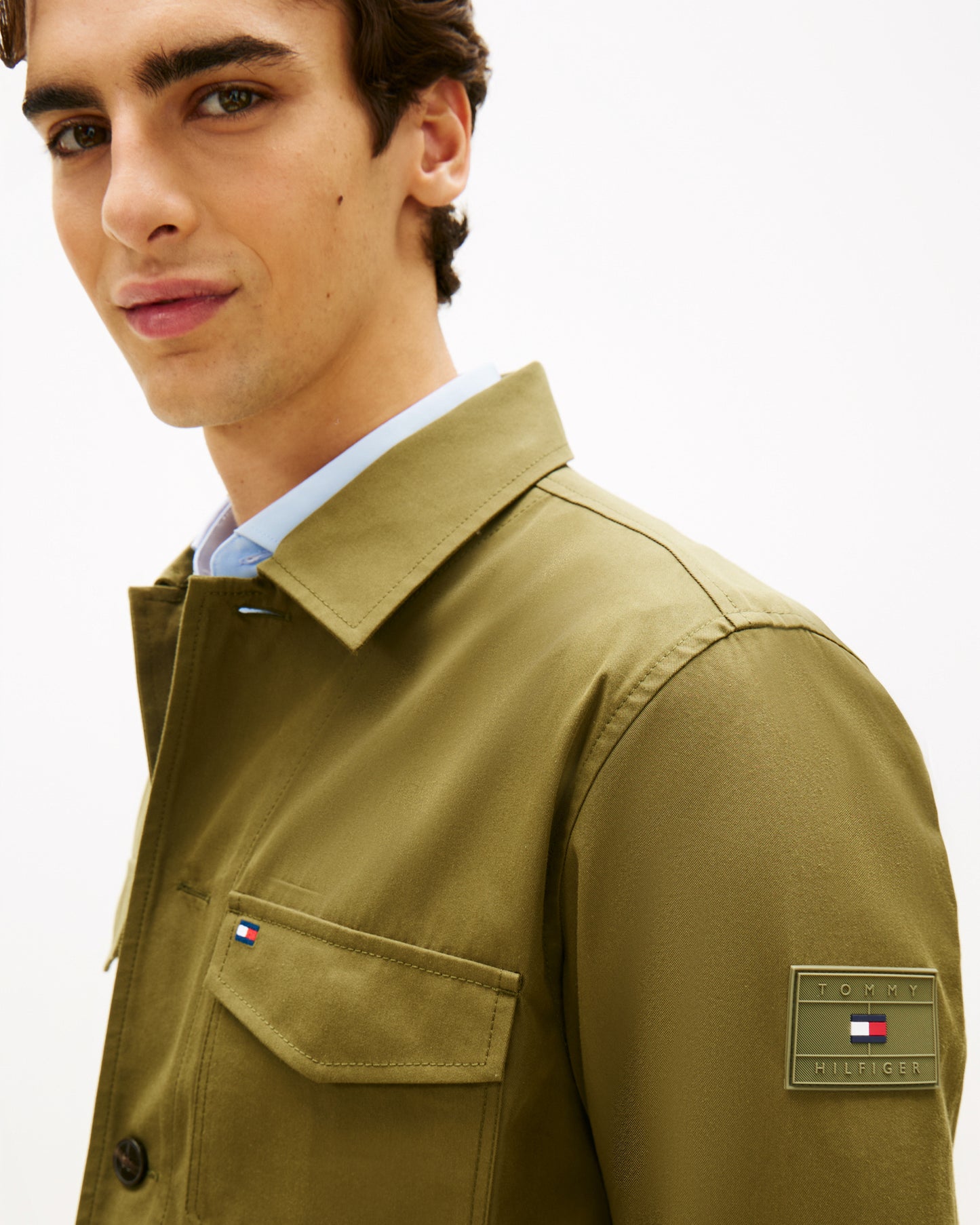 Tommy Hilfiger Cotton Nylon Mens Shirt Jacket - Dark Artichoke | CHO | Designer Mens Overshirts
