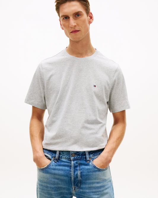 Tommy Hilfiger Essential Seasonal Regular Fit Solid Mens T-Shirt - Light Grey Heather | CHO | Designer Mens Short Sleeve T-Shirts & Tops
