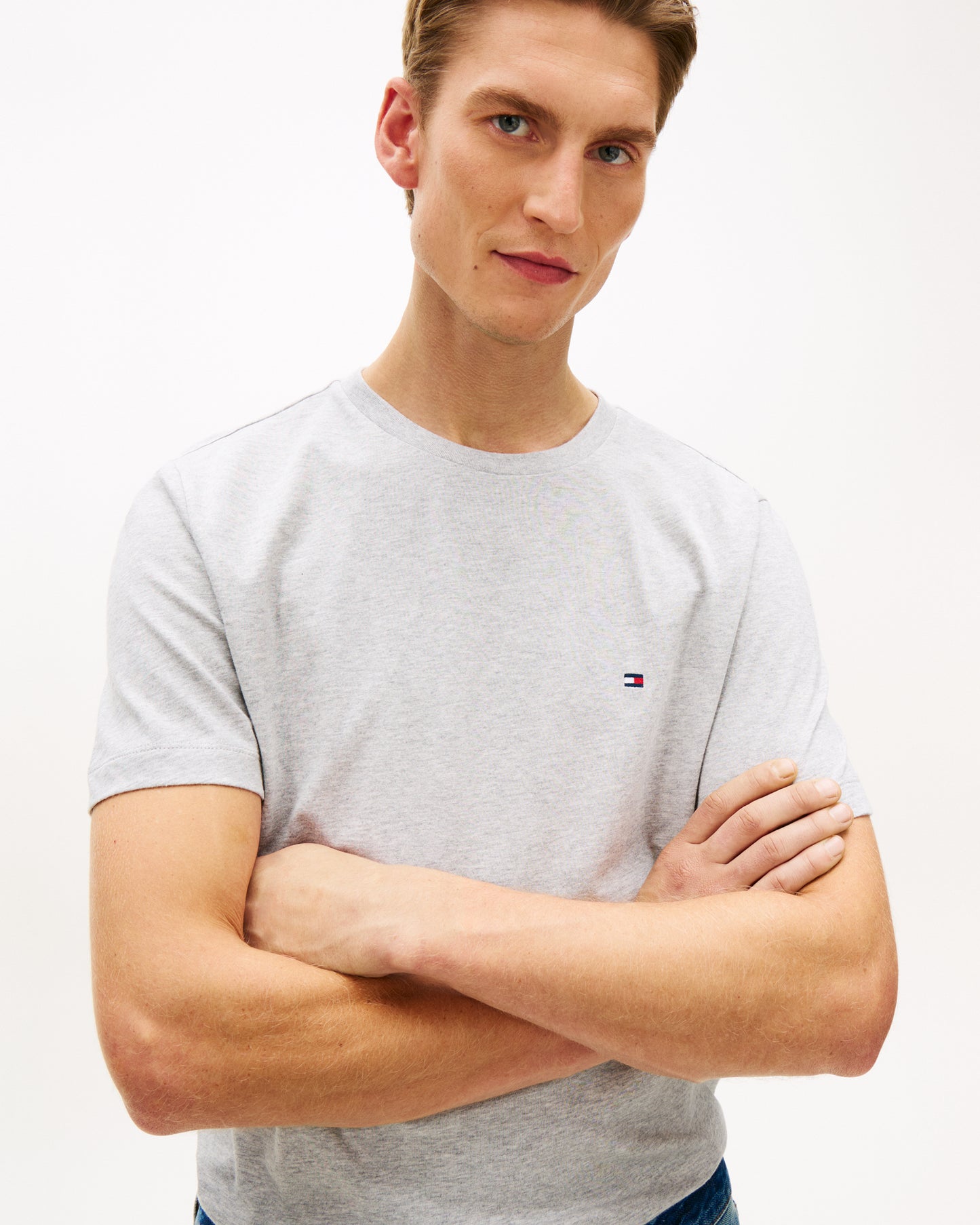 Tommy Hilfiger Essential Seasonal Regular Fit Solid Mens T-Shirt - Light Grey Heather | CHO | Designer Mens Short Sleeve T-Shirts & Tops