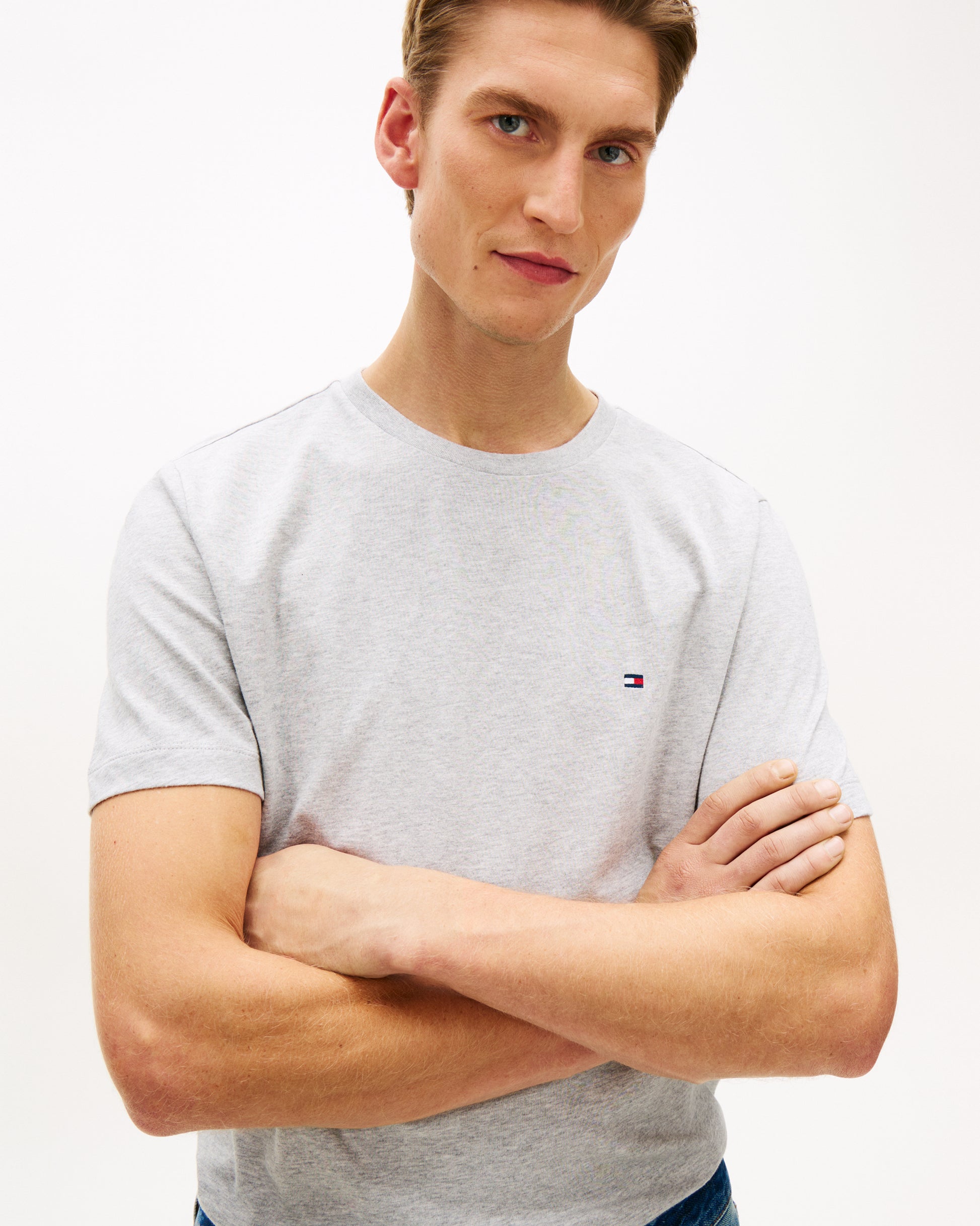 Tommy Hilfiger Essential Seasonal Regular Fit Solid Mens T-Shirt - Light Grey Heather | CHO | Designer Mens Short Sleeve T-Shirts & Tops