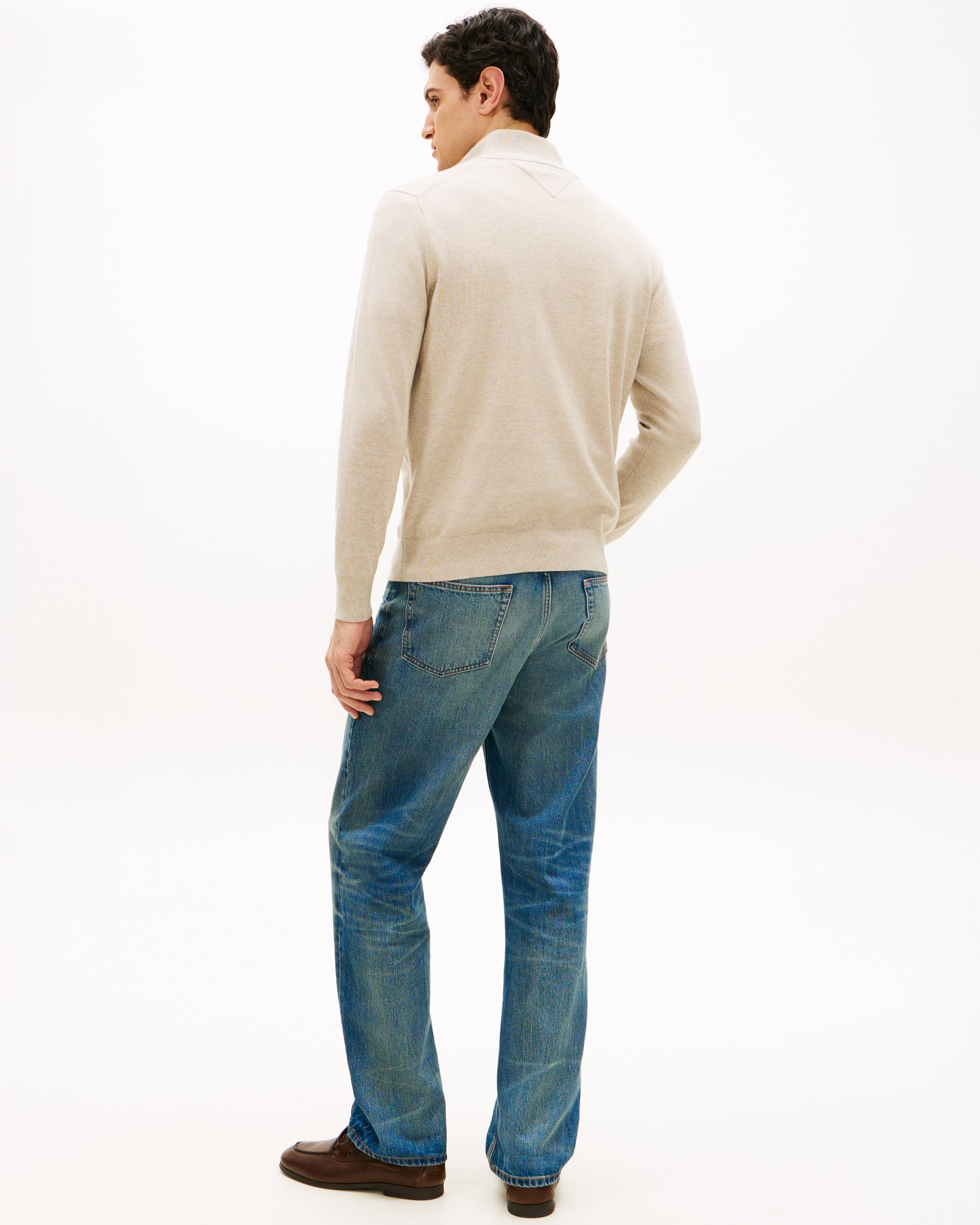 Tommy Hilfiger Essential Cotton 1/4 Zip Mock Mens Sweatshirt - Sandalwood Heather | CHO | Designer Mens Sweatshirts