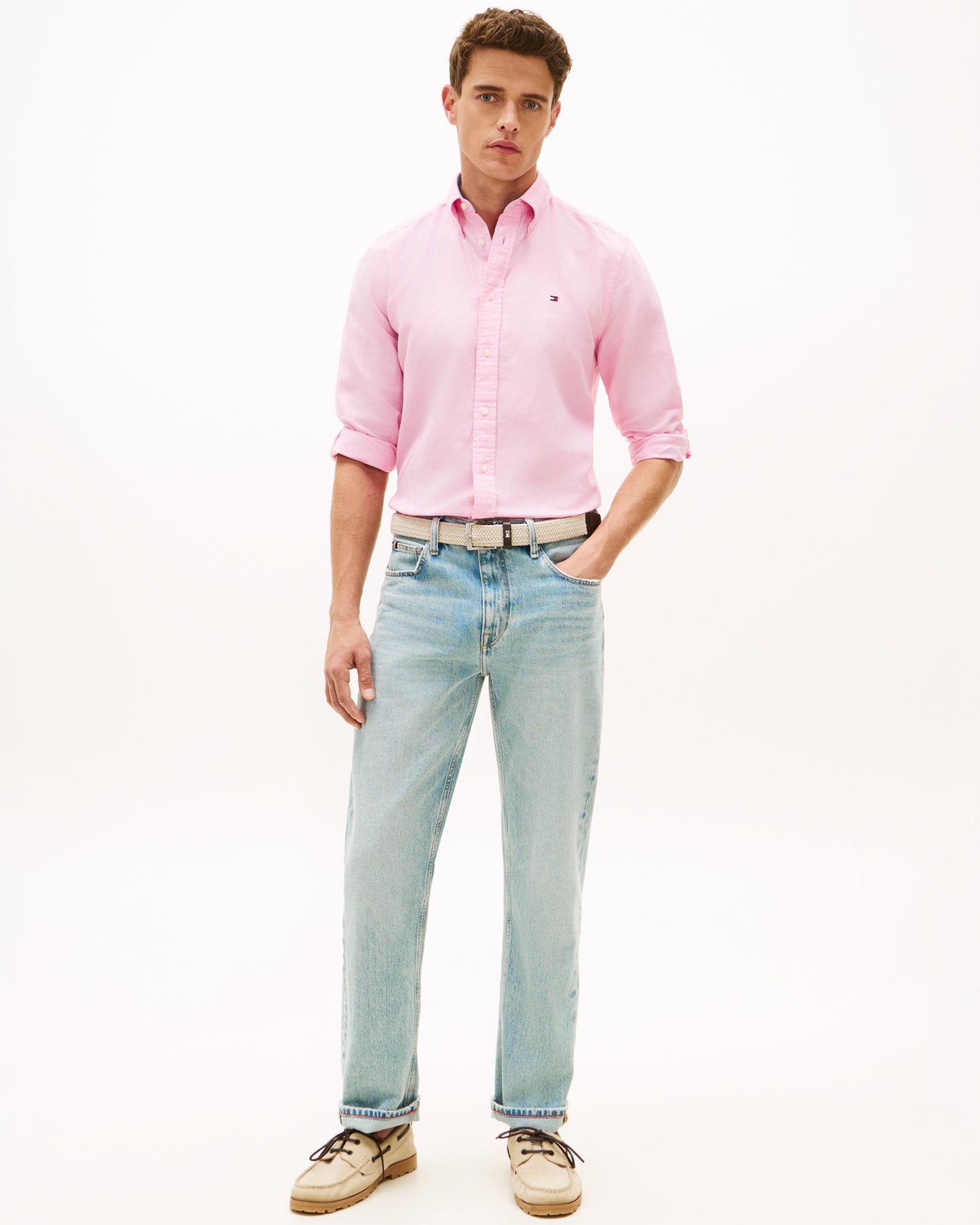 Tommy Hilfiger Linen Blend Solid Mens Long Sleeve Shirt - Classic Pink