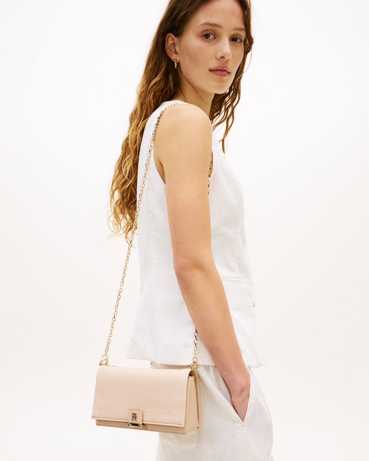 Tommy Hilfiger TH Her Womens Chain Crossover Bag - Misty Blush | CHO | Designer Womens Shoulder Bags