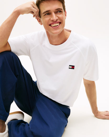 Tommy Hilfiger Tommy Flag Elevated Mens T-Shirt - White | CHO | Designer Mens Short Sleeve T-Shirts & Tops