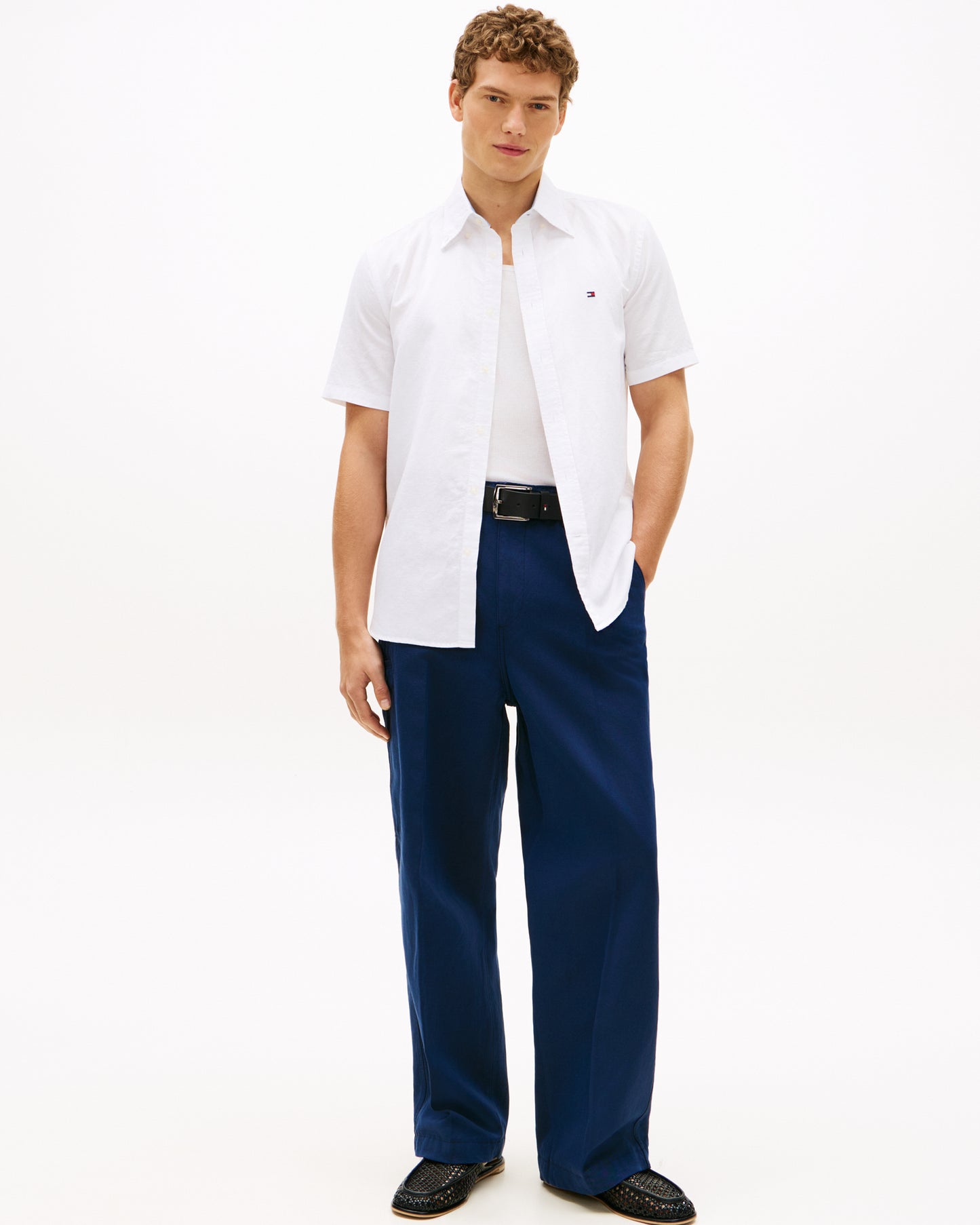 Tommy Hilfiger Linen Blend Solid Mens Short Sleeve Shirt - White