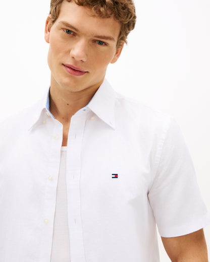 Tommy Hilfiger Linen Blend Solid Mens Short Sleeve Shirt - White