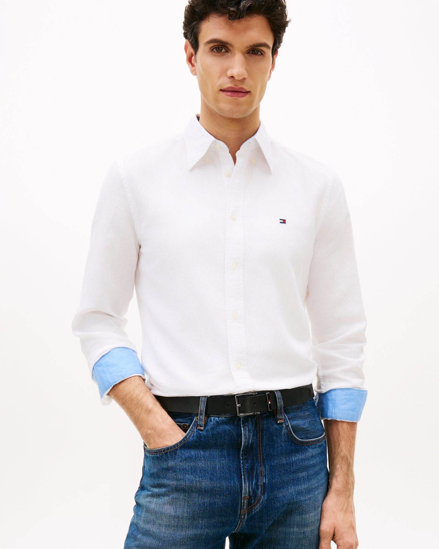 Tommy Hilfiger Linen Blend Solid Mens Long Sleeve Shirt - White