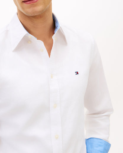 Tommy Hilfiger Linen Blend Solid Mens Long Sleeve Shirt - White