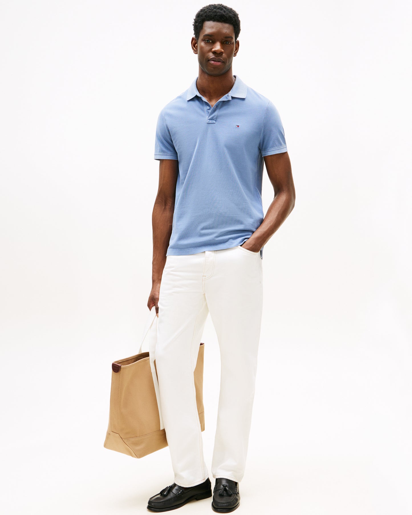 Tommy Hilfiger Garment Dyed Regular Fit Mens Polo - Brisk Blue | CHO | Designer Mens Short Sleeve Polo Shirts